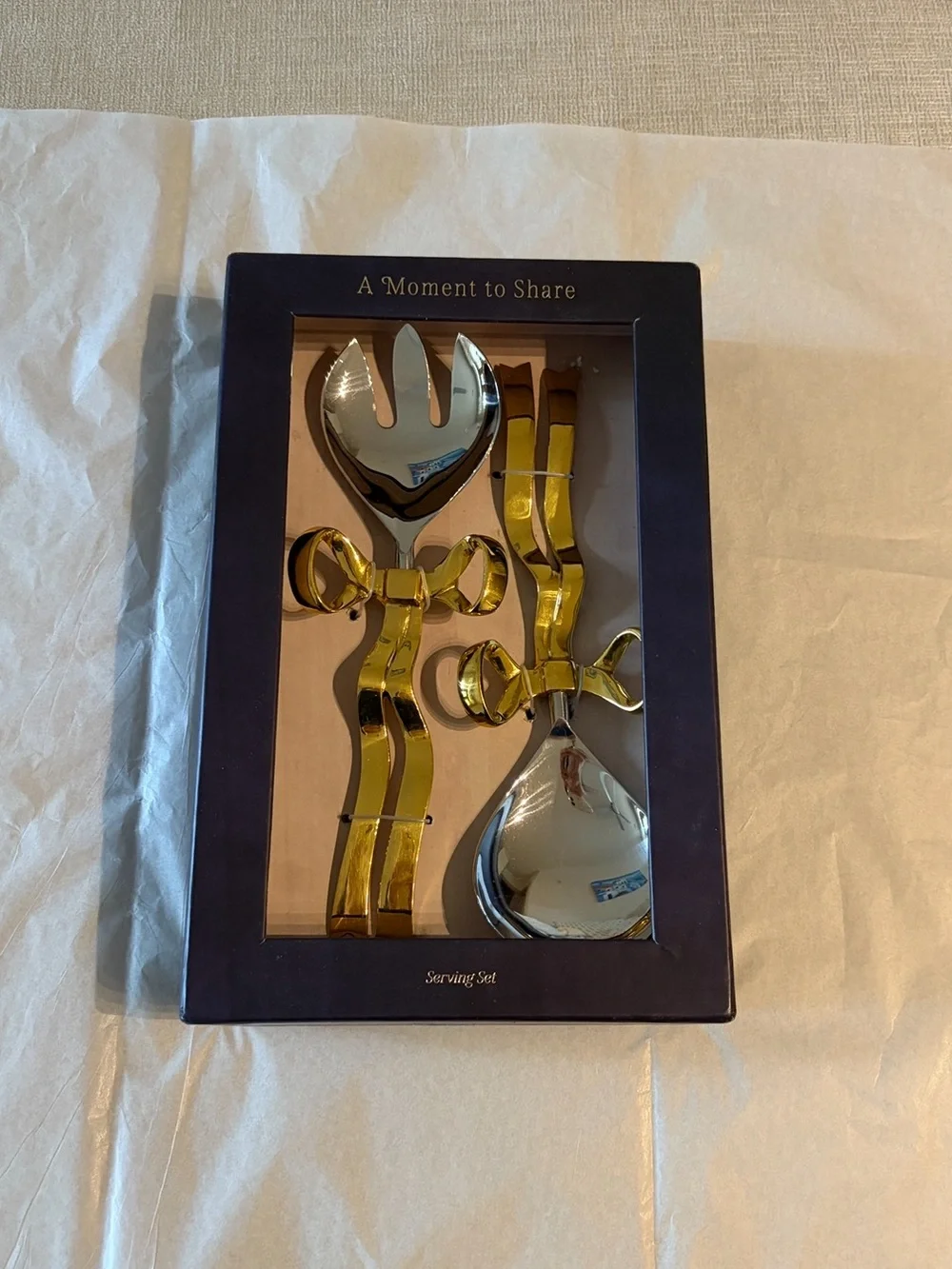 Anthropologie Benedita Stainless Steel Bow Serve Set Silver Gold NEW